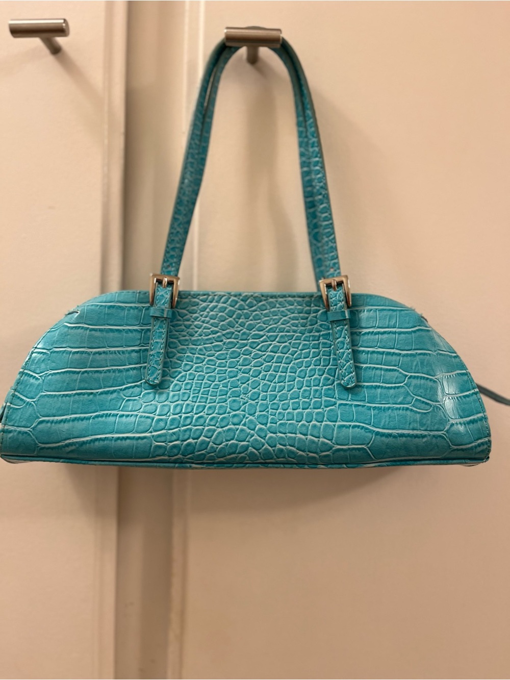 Bisou Bisou by Michele Bohbot — Y2K Turquoise Croc-Embossed Shoulder Bag